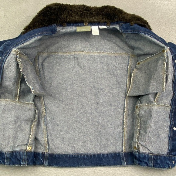 Vintage Jean Jacket Large Women Blue Faux Fur Collar Removeable Heavy‎ EUC - Picture 6 of 15
